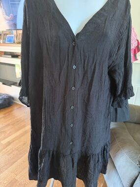 Cupshe Black Button-Front Ruffle-Hem Beach Coverup